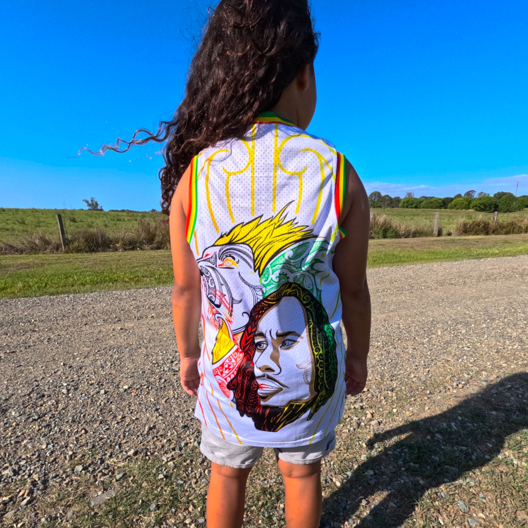 Youth Māori Bob Marley Singlet In White